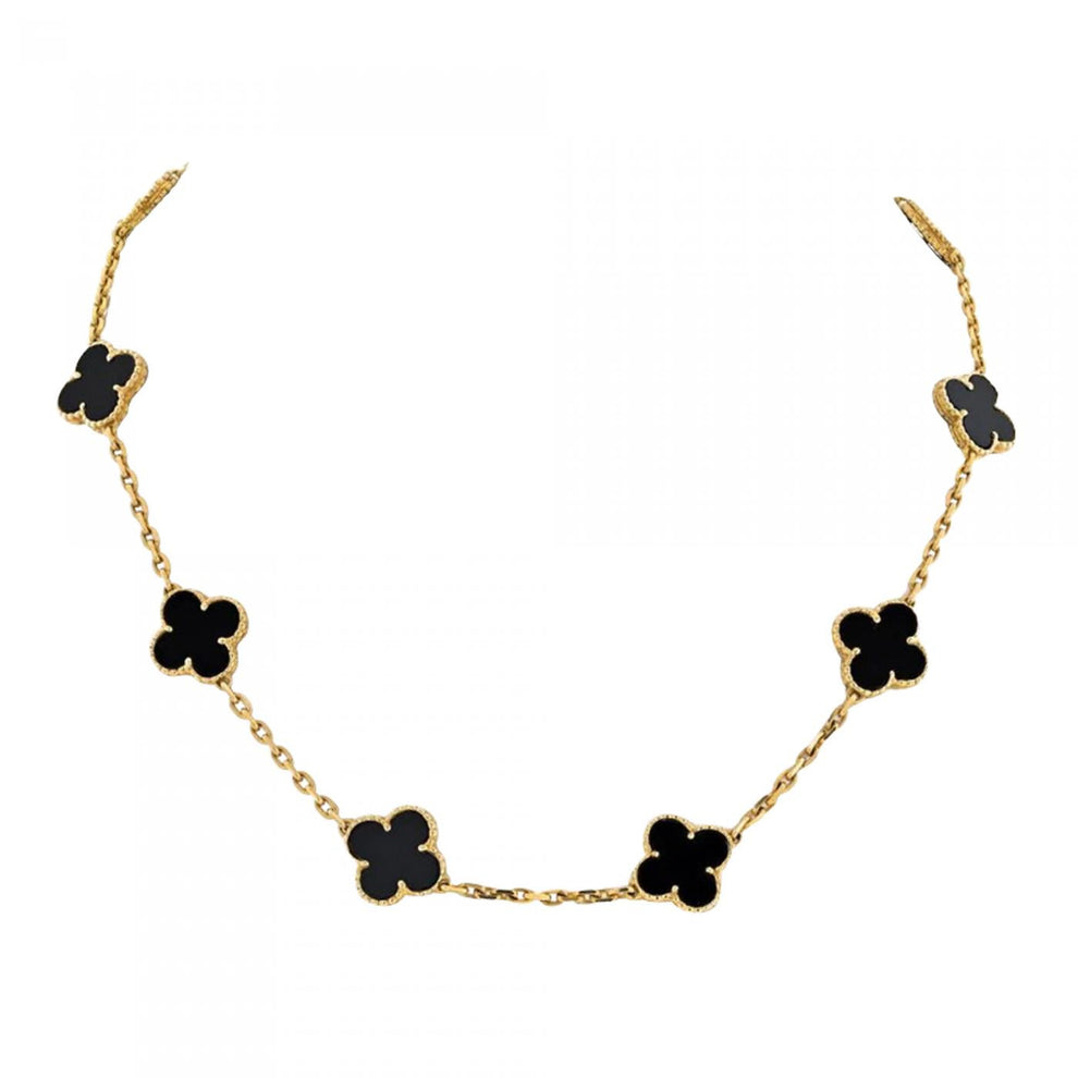 Two Sided B&W 7 Leaf Clover Necklace