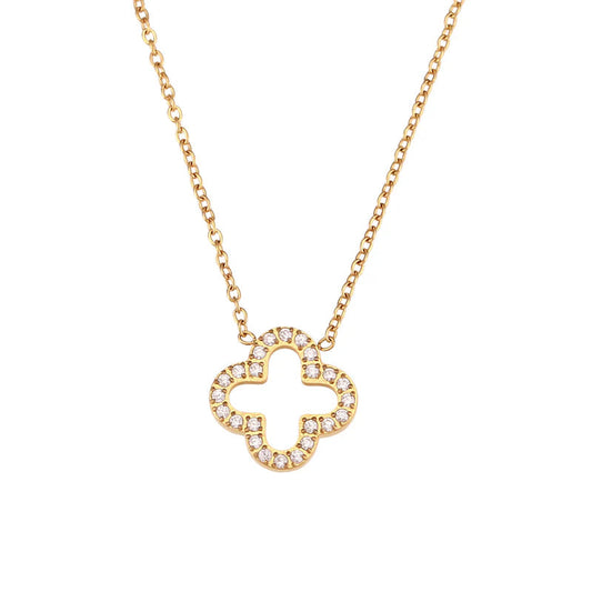 Hollow Clover Studded Necklace